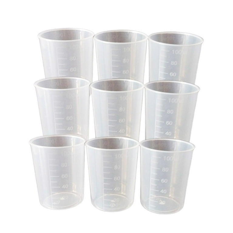 Frcolor 50pcs 100ml Transparent Plastic Measuring Cup with Marking Scales Measuring Sacle Cups Volume Measurement Tools, Size: 2.56 x 2.13 x 2.13