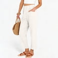 thumbnail image 5 of Women Linen Baggy Palazzo Harem Pants Drawstring Elastic Waist Beach Gauze Trousers Casual Lounge Pants 2026 Vacation, 5 of 7