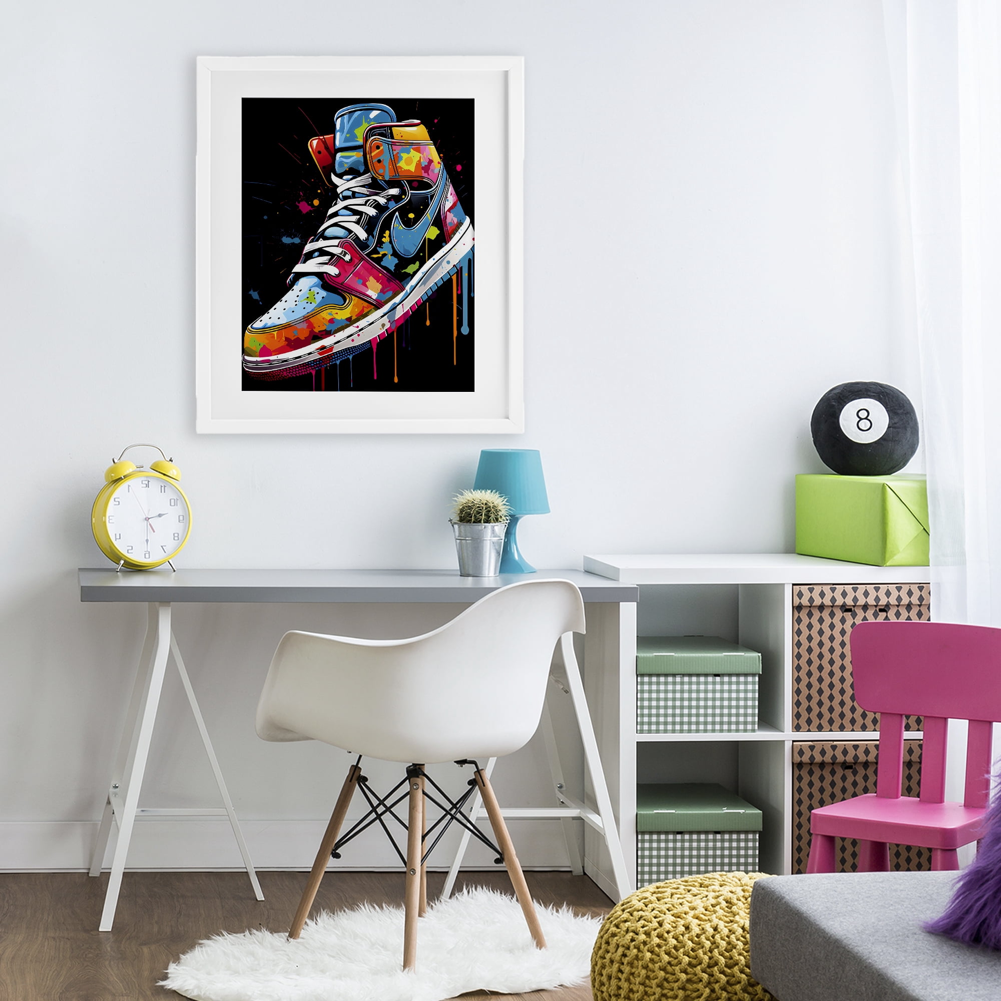 Stupell Industries Graffiti Sneaker on Black White Framed Print Under Glass, design by Creative Studio