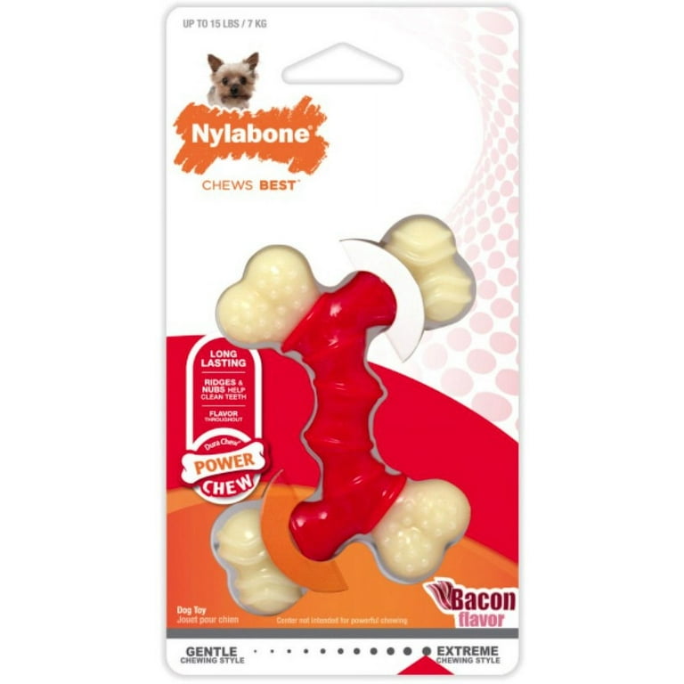 Nylabone DuraChew Double Bone Bacon Flavor Dog Toy X Small for 15Lbs Dogs