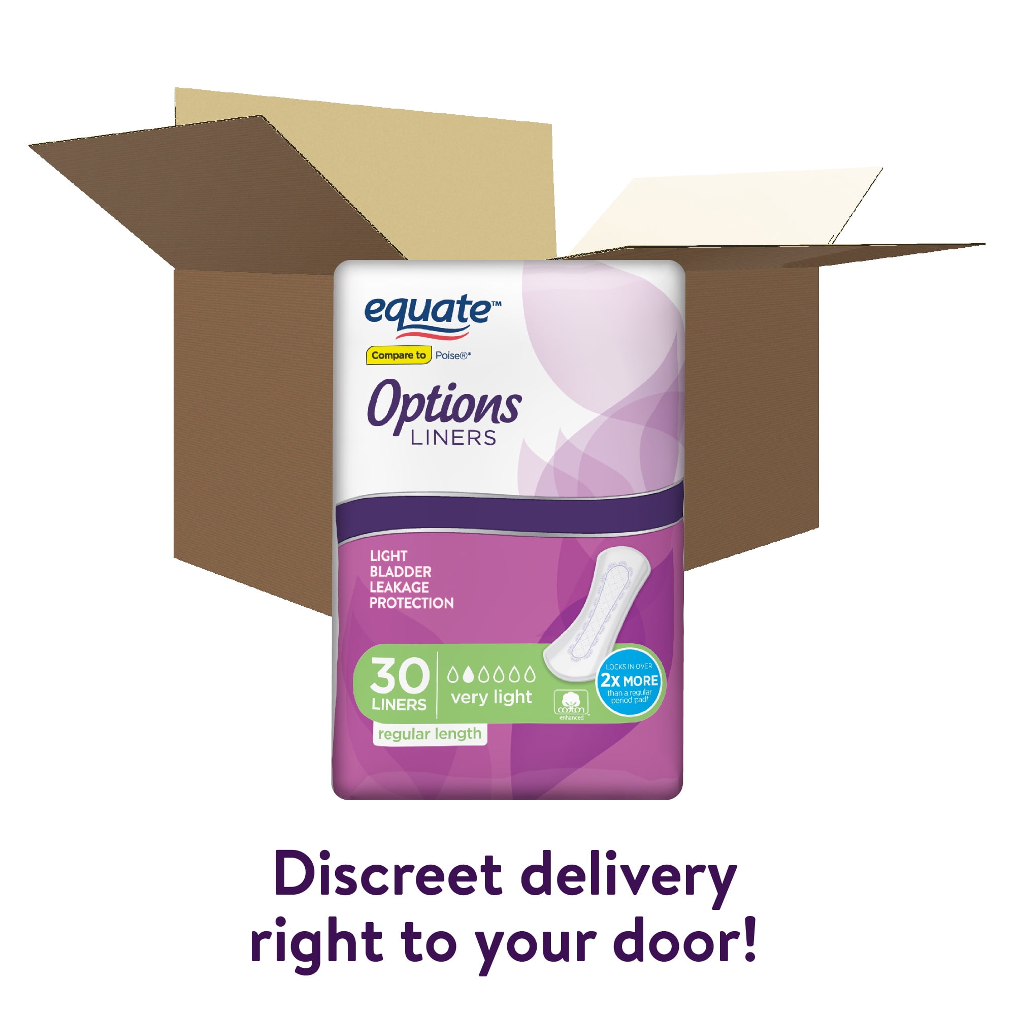 Equate Options Women's Incontinence Regular Length Pads, Very Light Absorbency, 30 Count