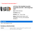 thumbnail image 2 of Left Driver Side Headlight Assembly - Compatible with 2003 - 2004 Dodge Ram 3500, 2 of 2