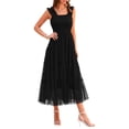 thumbnail image 1 of Vestido PRETTYGARDEN para Mujer sin Mangas con Fruncido y Tul Midi Negro Talla L, 1 of 9