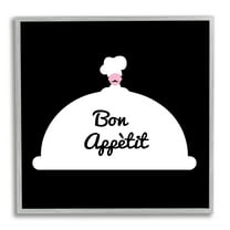 Stupell Industries Bon Appetit Phrase Mustache Chef Modern Design Food & Beverage Painting Gray Framed Art Print Wall Art, 12 x 12