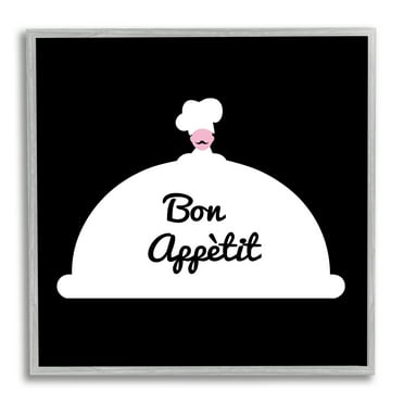 Stupell Industries Bon Appetit Phrase Mustache Chef Modern Design Food & Beverage Painting Gray Framed Art Print Wall Art, 12 x 12