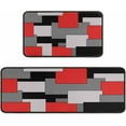 thumbnail image 3 of Kitchen Rugs Set of 2- Red, Black, and Grey Modern Geometric Non-Slip Washable Floor Mats - Comfort Sink and Laundry Room Runner - Contemporary Abstract Art Design Decor 17x47.2 and 17x30 inches, 3 of 7