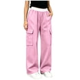 thumbnail image 2 of Girls Sweatpants Straight Leg Elastic Waist Multi Pockets Cargo Pants Sweatpants Loose Casual Daily Workout Lounge Joggers Pants 5-15 Years, 2 of 9