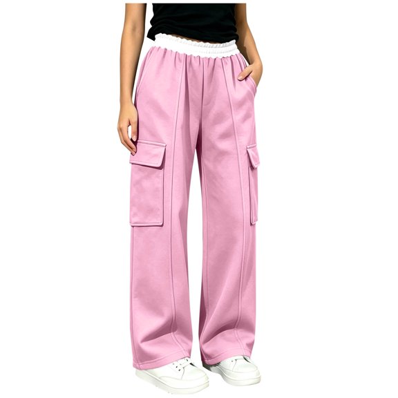 Maean Girls Sweatpants Elastic Waist Cargo Pants Casual Loose Solid Color Casual Pant with Pockets