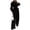 Black, variant on Women's two-piece suit set: double-breasted trench coat with lapel, short blazer, and wide-leg trousers.