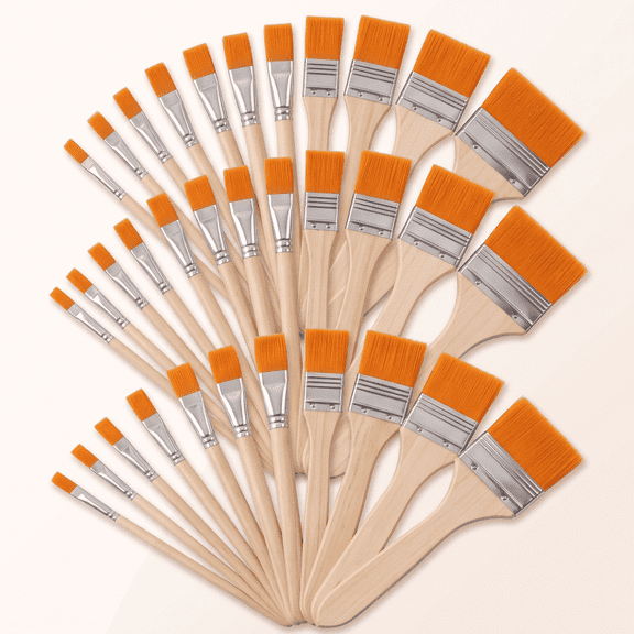 36Pcs Flat Nylon Paint Brushes, 3 Sets with 12 Assorted Sizes Art Painting Brushes for DIY Crafts