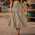 thumbnail image 4 of Abomasnow Women's Summer Boho Maxi Skirts Casual Elastic High Waist Tiered Long Skirts with Pockets Fashion A Line Flowy Vacation Beach Skirts, 4 of 9