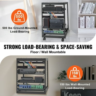 KFFKFF 15U 4 Post Open Frame Server Rack - Adjustable Network Enclosure for 15'' to 40'' Equipment
