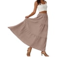 thumbnail image 4 of Women's A-Line Maxi Skirt with Pockets, Solid Color High Waist Drawstring Casual Skirt, Loose Long Skirt for Daily Wear and Travel,Camel,M, 4 of 6