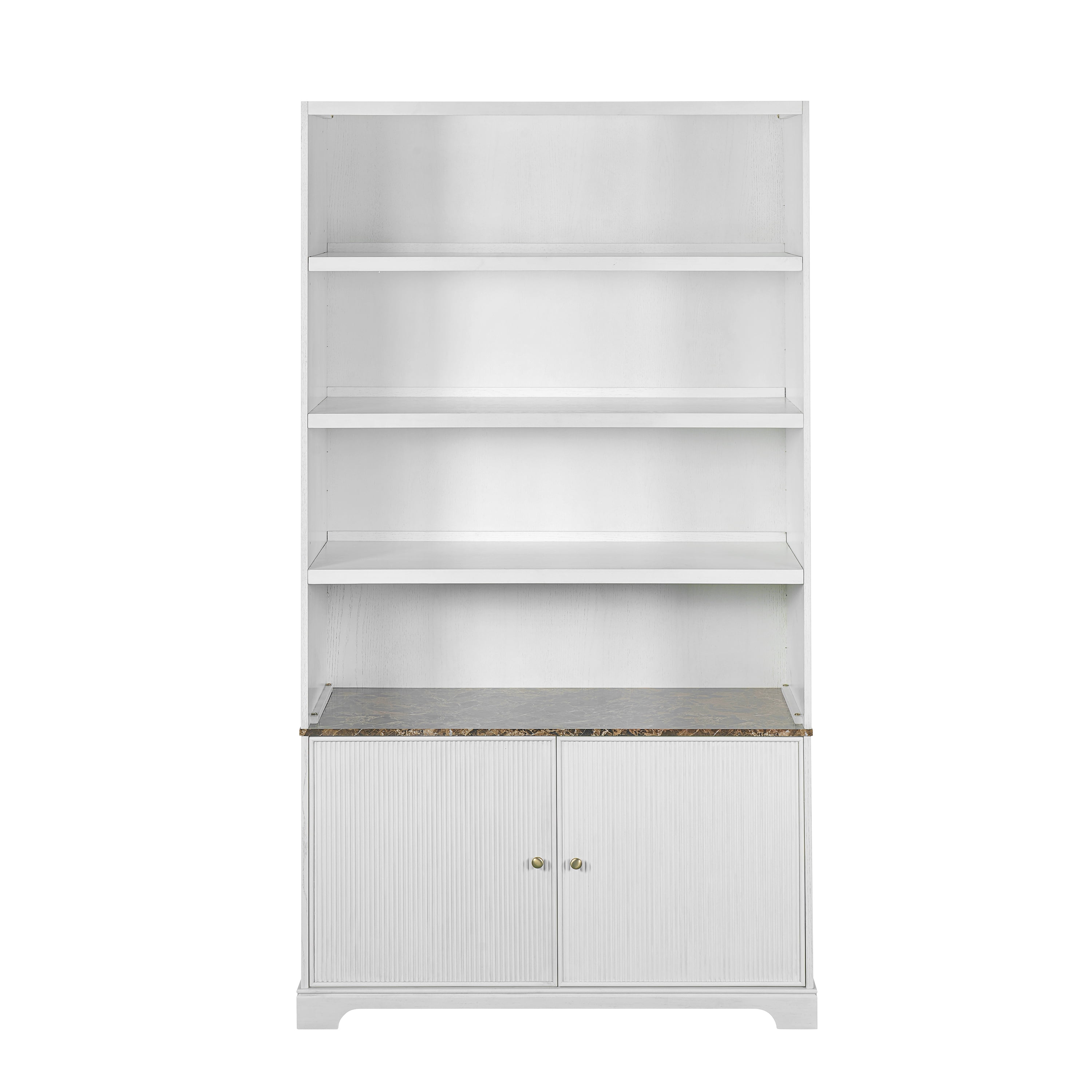 91" Tall Storage Cabinet with Faux Marble Tabletop, Freestanding Bookcase with Fluted Doors, Wooden Display Bookshelf Office Hutch