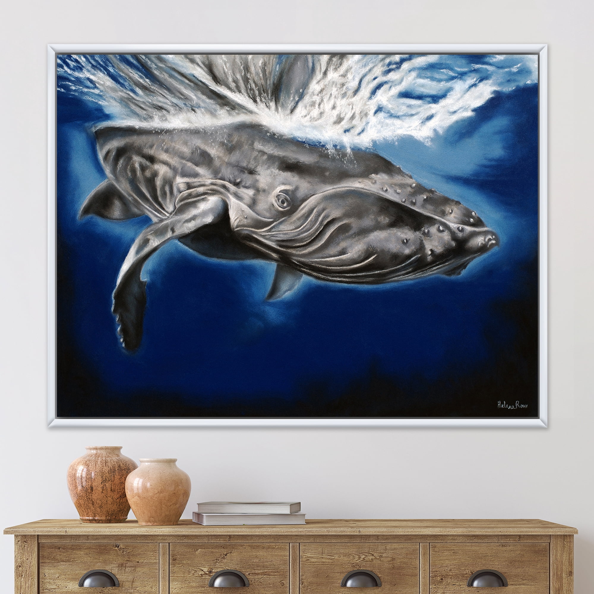 Designart 'Close Up Portrait Of A Humpback Whale' Nautical & Coastal Framed Canvas Wall Art Print