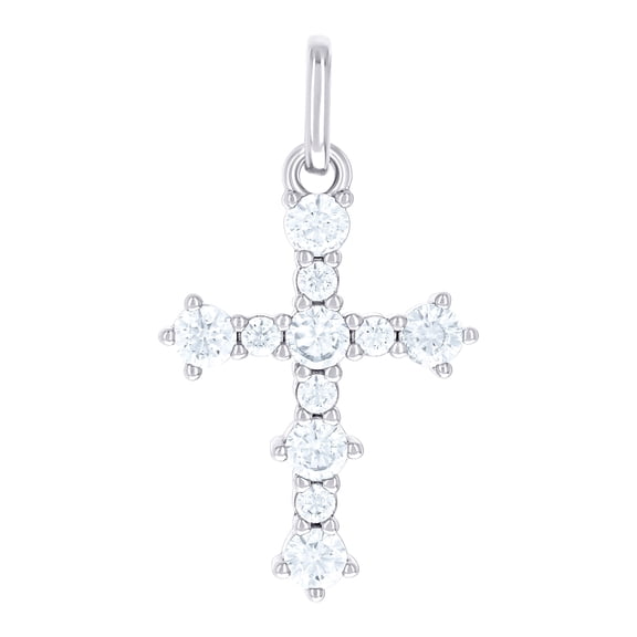 925 Sterling Silver Unisex Round Cubic Zirconia Cross Religious Charm Pendant Necklace 26.8x14.5mm Wide Pendant for Wome