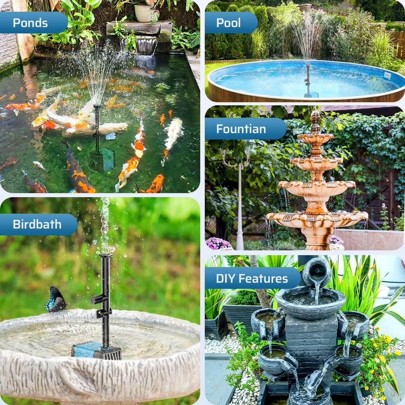POPOSOAP 10W 120GPH Solar Water Fountain Pump Kit with 4 Sprayers(Blue)