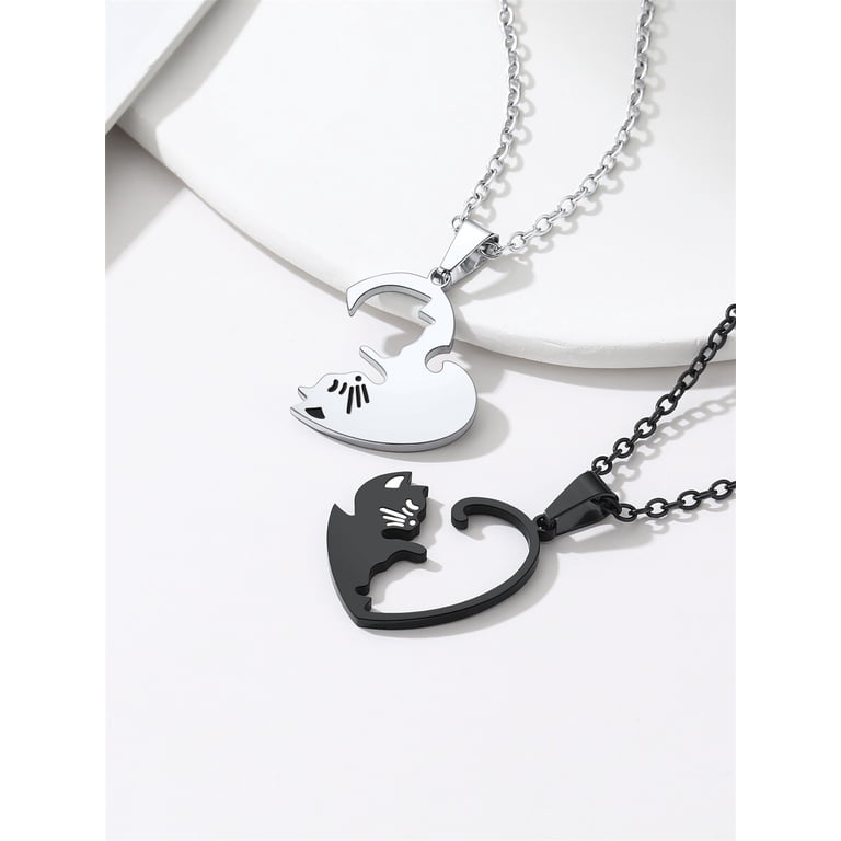 FaithHeart Kitten Friends Matching Puzzle Necklaces Set, Stainless
