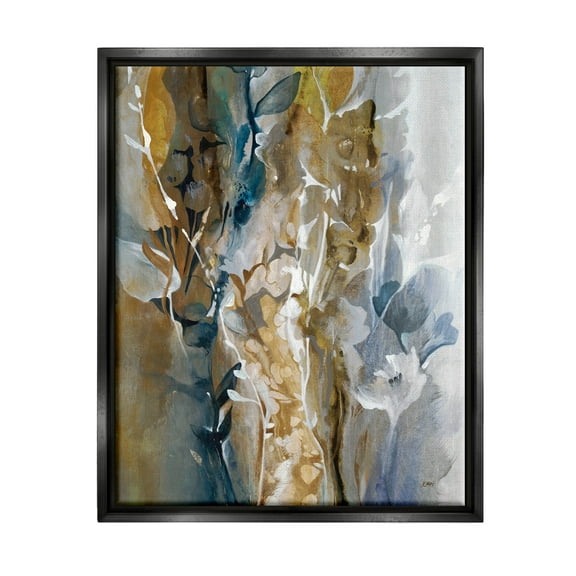 Stupell Industries Botanical Layered Sprigs Painting Jet Black Floating Framed Canvas Print Wall Art, Design by K. Nari