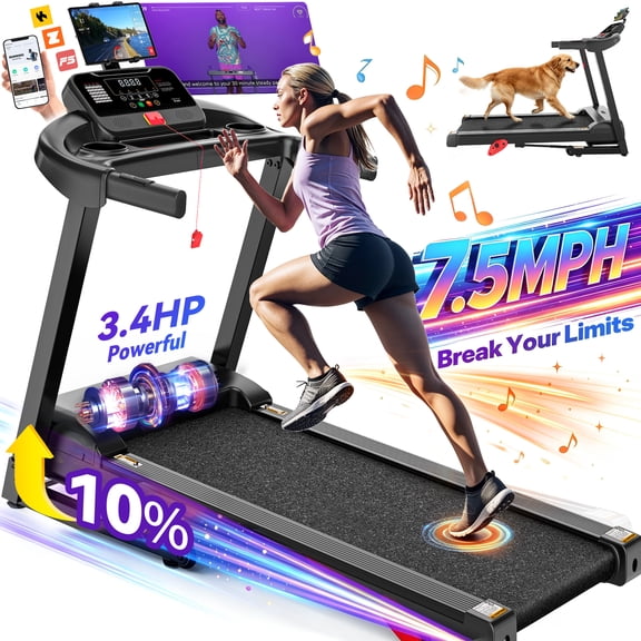 Foldable Electric Treadmill for Home,3.5 HP Portable Running Walking Exercise Machine,Treadmill with Incline,Treadmill 300 lb Capacity, App Sync,Heart Rate Monitoring, 15.81" Wide Running Belt