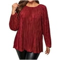 thumbnail image 3 of Bxsruta Tops for Women, Women's Pleated Round Neck Long Sleeve Top, Casual Loose Fit Blouse, 3 of 8