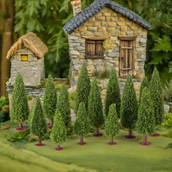 HONMEET Mini Green Faux Cedar Trees 15pcs Model Building Decoration for Crafts, Dioramas, Train Sets, and Home Decor