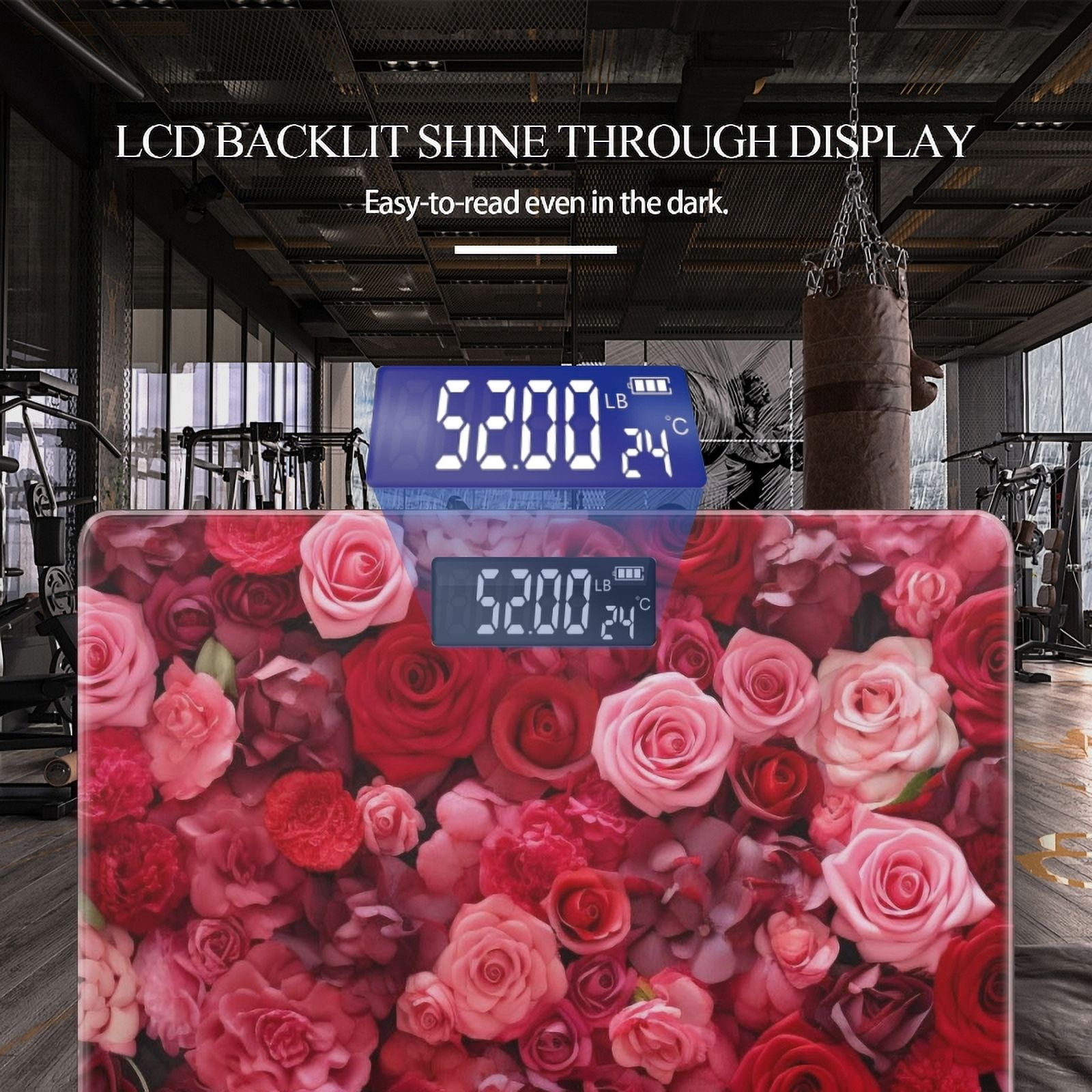 Bathroom Scale, Highly Accurate Digital Body Scale,Precisely Measures Weight up to 400 lbs-Wall Of Red And Pink Roses, Flowers In Full Bloom