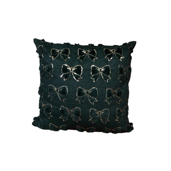 TanSiDing 1pcs Golden Bow Pillow Cover - Elegant Sequined Cushion Case, Plush Quilted Sofa Decor, Luxury Home Accent for Living Room Bedroom 44*44cm