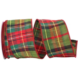 4 Inch Wired Plaid Christmas Ribbon Frosted Greensboro Plaid Dupioni We ...