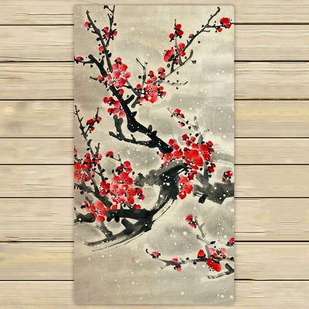 Beach Plum - YKCG Plum Blossom Floral Flower Traditional Chinese Painting Hand Towel Beach Towels Bath Shower Towel Bath Wrap For Home Outdoor Travel Use 30x56 inches