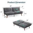 thumbnail image 3 of Linsy Home 70" W Chenille Convertible Futon Sofa Bed with Adjustable Armrests, Grey, 3 of 22