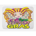 thumbnail image 1 of Mardi Gras Bath Mat, Carnival Girl in Harlequin Costume and Hat Cartoon Fat Tuesday Theme, Non-Slip Plush Mat Bathroom Kitchen Laundry Room Decor, 29.5 X 17.5 Inches, Yellow Purple Green, Ambesonne, 1 of 2