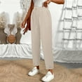 thumbnail image 4 of Womens High Waisted Linen Pants Cotton Elastic Waist Wide Leg Ankle Length Drawstring Gauze Pants Loose Fitting Business Trousers Beige M, 4 of 6