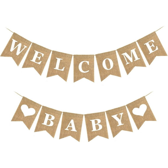 Welcome Baby Sign, Burlap Welcome Baby Banner Pre-Strung Baby Shower decorations Baby Announcement Signs for Boy or Girl Baby Arrival Banners for Backdrop, Adorable Neutral Gender Reveal Party Decor