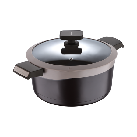 Gastro Titanium by MasterPRO - 4.8 Qt Cast Aluminum Dutch Oven with Titanium-Reinforced Non Stick Interior and Vented Glass Lid  4.8 Quarts  2-Tone  Brown