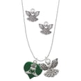 thumbnail image 1 of Delight Jewelry Silvertone Large 2-D Claddagh on Green Heart Silver tone Guardian Angel Charm Necklace and Stud Earrings, 1 of 4