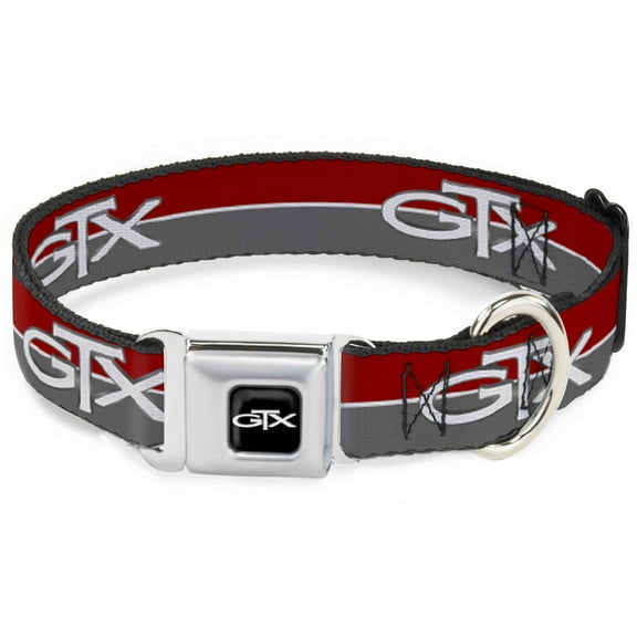 Dodge Pet Collar, Dog Collar Metal Seatbelt Buckle, Plymouth GTX Emblem Stripe Red White Grays, 16 to 23 Inches 1.5 Inch Wide