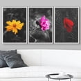 thumbnail image 3 of wall26 3 Panel Framed Canvas Wall Art - Touch of Color Flowers on Black and White Background - Giclee Print Gallery Wrap Modern Home Art Ready to Hang - 24"x36"x3 White, 3 of 5