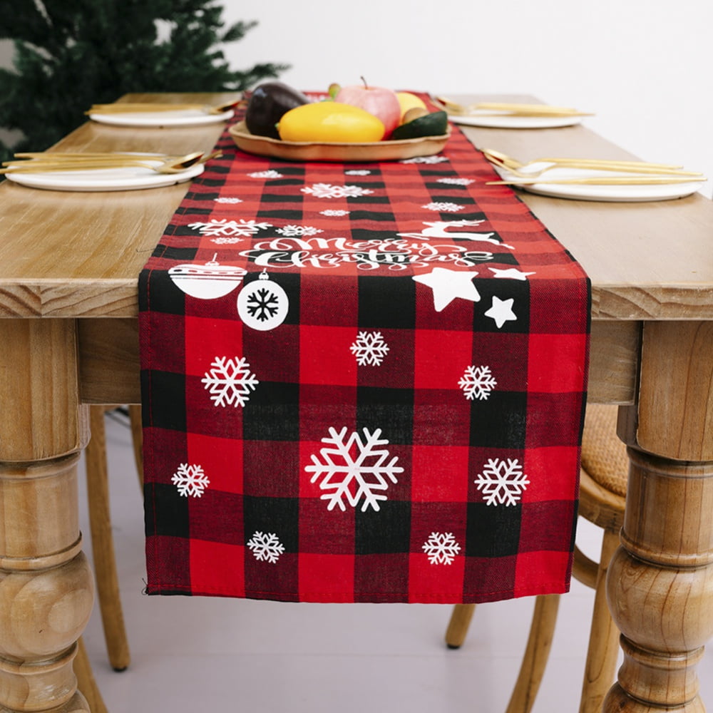 12.6x72.8 Inch Black Red Buffalo Plaid Table Runner for Christmas Party