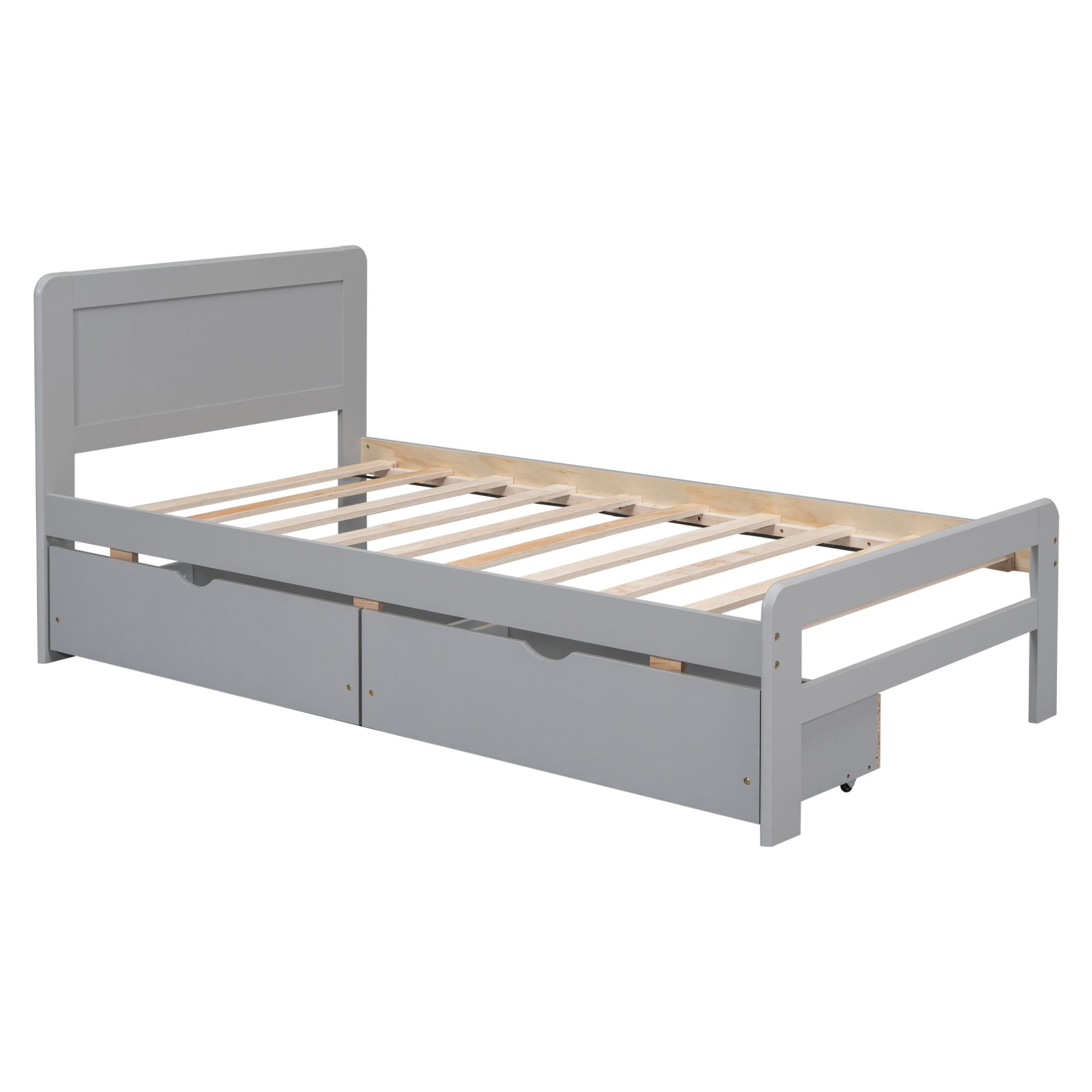 Aukfa Platform Bed with 2 Storage Drawers, Twin Bed Frame with Headboard for Kids, Wood - Gray