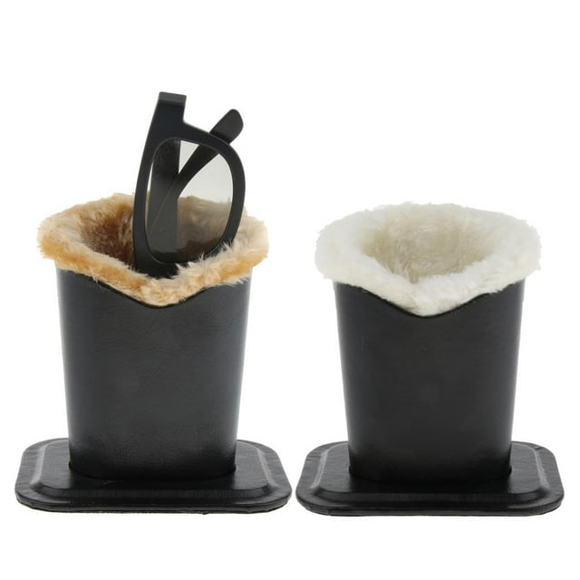 2 Scratch PU Upright Desktop Glasses Case Plush Lined Eyeglass Holder