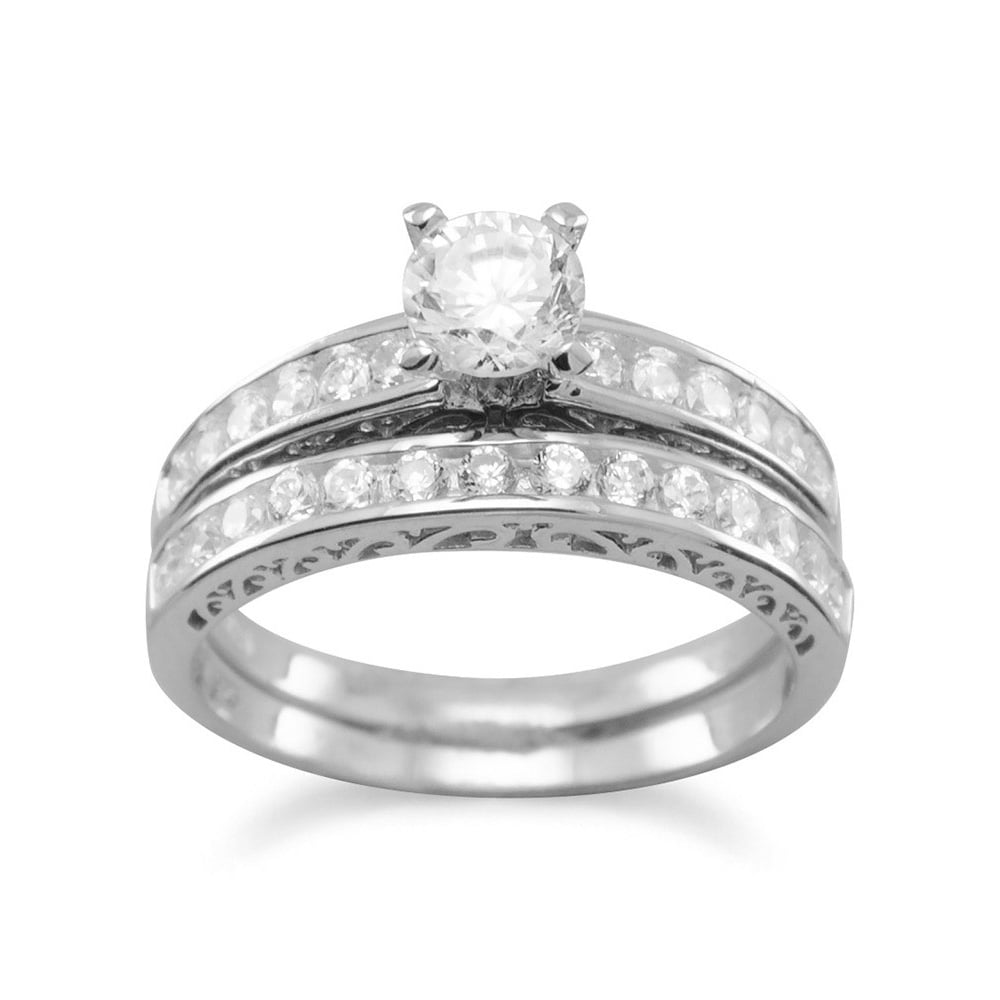 JewelryWeb Rhodium Plated 925 Sterling Silver and Cubic