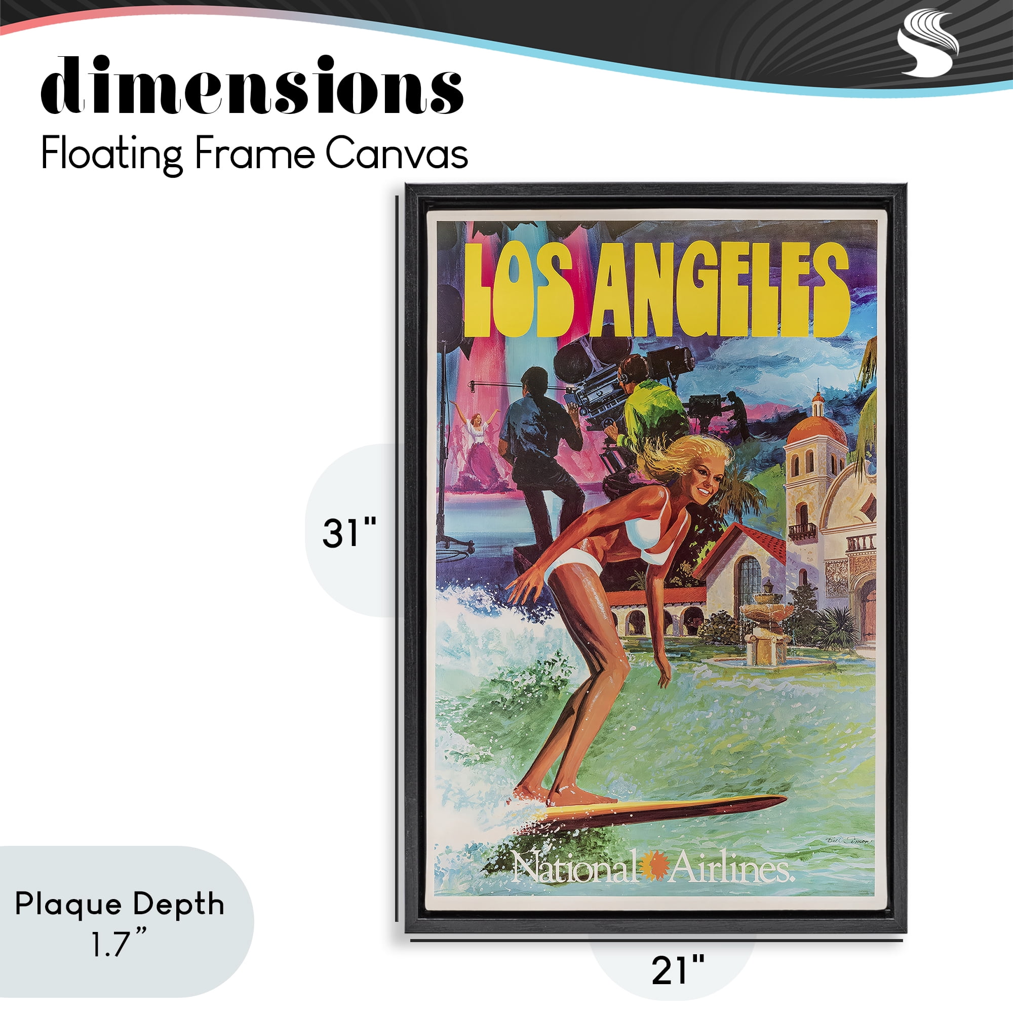 Stupell Industries Vintage Los Angeles Travel Black Framed Floater Canvas Wall Art, design by Vintage Posters