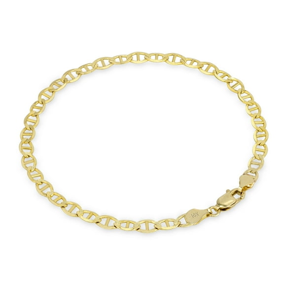 Nuragold 10k Real Yellow Gold Solid Mariner 3mm Chain Anchor Link Bracelet (7"-9") Italian Jewelry for Men & Women