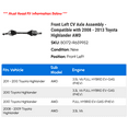 thumbnail image 2 of Front Left CV Axle Assembly - Compatible with 2008 - 2013 Toyota Highlander AWD 2009 2010 2011 2012, 2 of 2
