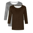 thumbnail image 5 of lcziwo Womens 2 Pack 3/4 Sleeve Tops for Women Round Neck Dressy Basic Plain Solid Color Tees Casual Elbow Length Loose Fit T Shirts Pullover Top 2025 Brown,M, 5 of 5