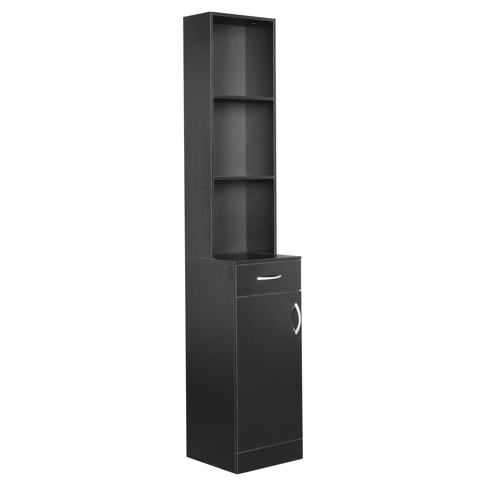Zimtown Beauty Barber Station Makeup Hair Salon Cabinet, Freestanding Bathroom Tall Cabinet with 5 Shelves & Drawer, Black