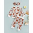 thumbnail image 4 of Bagilaanoe 3Pcs Newborn Baby Girl Long Pants Set Flower Print Long Sleeve Sweatshirt Pullover Tops+ Trousers + Headband 6M 12M 18M 24M 3T Casual Sweatsuit, 4 of 8