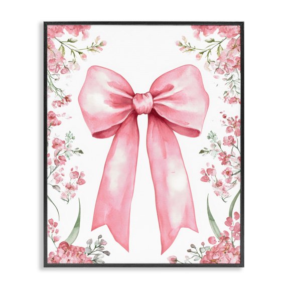 Stupell Industries Farmhouse Floral Bouquet Pink Bow Black Framed Giclee Art, 11 x 14, by Creative Studio