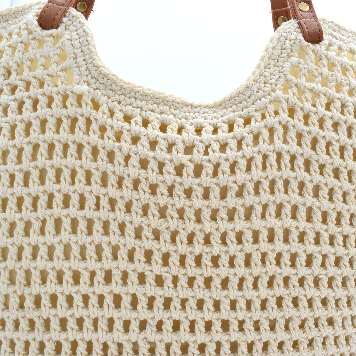 CAILDANL Boho Crochet Summer Handbag Handmade Cotton Rope Knit Shoulder Bags for Women Bohemia Tote for Travel